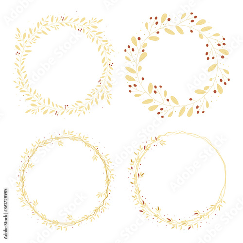 minimal golden leafs wreath frame collection for christmas or wedding eps10 vector illustration