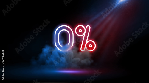 0% Offer | Design for sale campaign, Neon Light Text on Studio Background photo