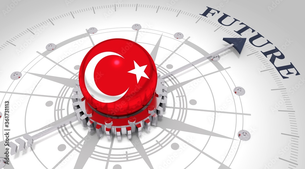 Business concept. Abstract compass points to the future word. Flag of the Turkey. 3D rendering Business concept. Abstract compass points to the future word. Flag of the Turkey. 3D rendering