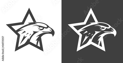 Abstract eagle or hawk head isolated on white background. Template for design mascot, label, badge, emblem or other branding. Vector illustration.
