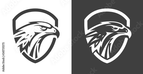 Abstract eagle or hawk head isolated on white background. Template for design mascot, label, badge, emblem or other branding. Vector illustration.