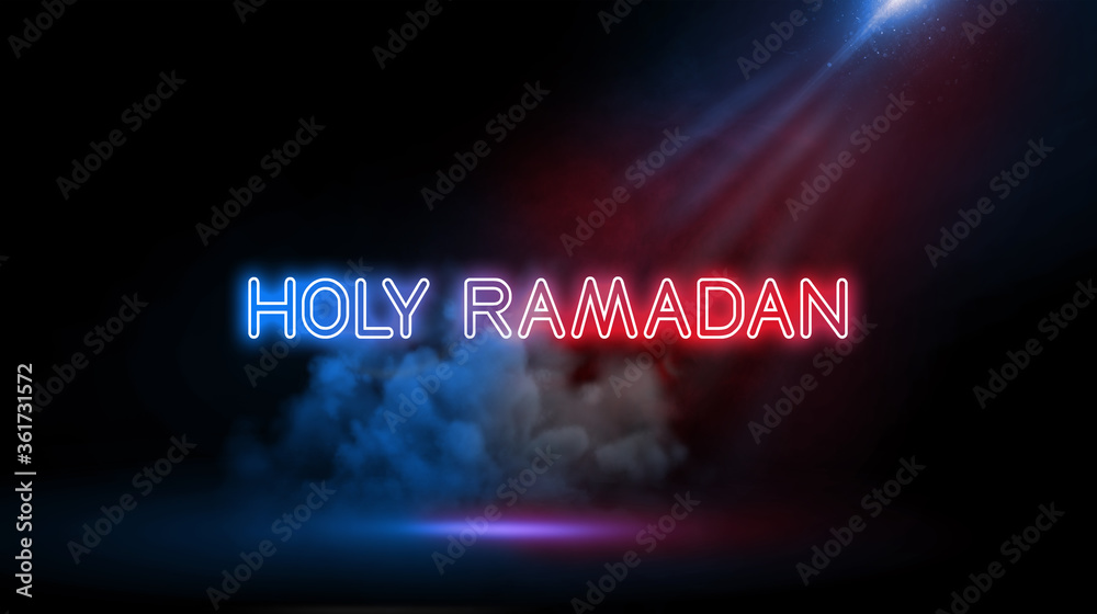 Holy Ramadan | Neon Light Text on Studio Background.