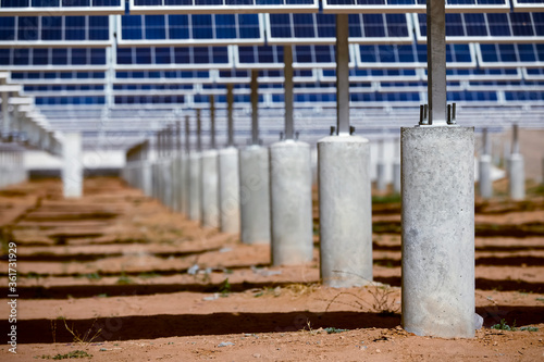 Solid cement columns under solar photovoltaic panels