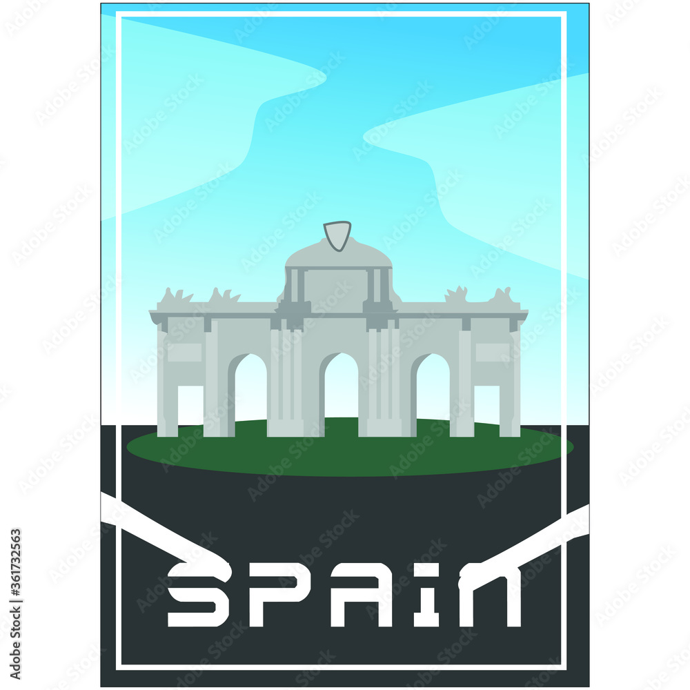 Travel postcard or poster with world famous landmark of Spain, paper cut style vector illustration Travel postcard or poster with world famous landmark of Spain, paper cut style vector illustration