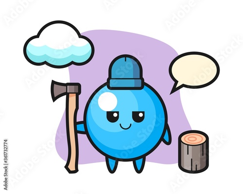 Gum ball cartoon as a woodcutter