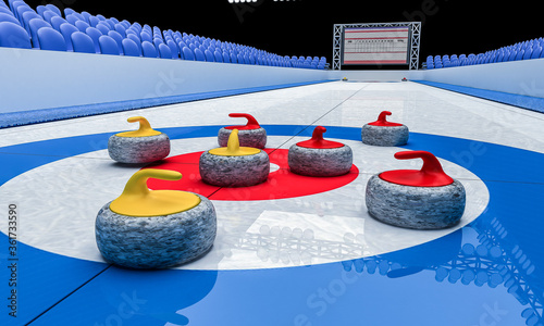 3D Illustration of Ice arena for playing curling