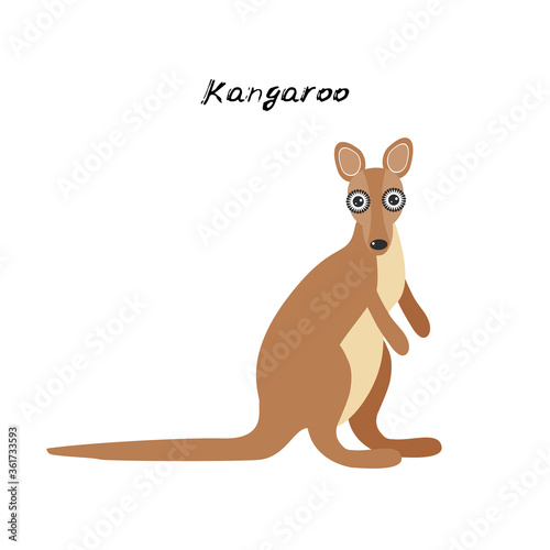cute Kawaii Australian kangaroo  isolated on white background. Can be used for cards for preschool children games  learning words. Vector