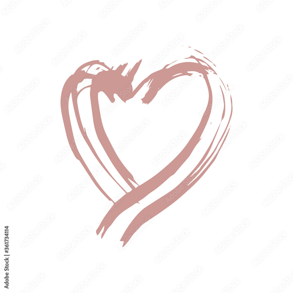 Valentine's Day Greetings Card design paint stain scandinavian style pink heart isolated on white background. simple art trend of the season. Abstract template frame for your text, copy space. Vector
