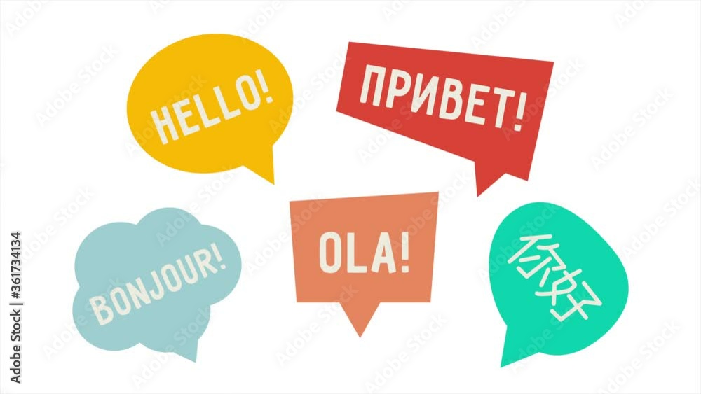 Speech Bubbles Show Up Hello In Different World Languages. Understanding and translation concept. Motion graphic. Video available in 4K FullHD and HD render footage Speech Bubbles Show Up Hello In Different World Languages. Understanding and translation concept. Motion graphic. Video available in 4K FullHD and HD render footage