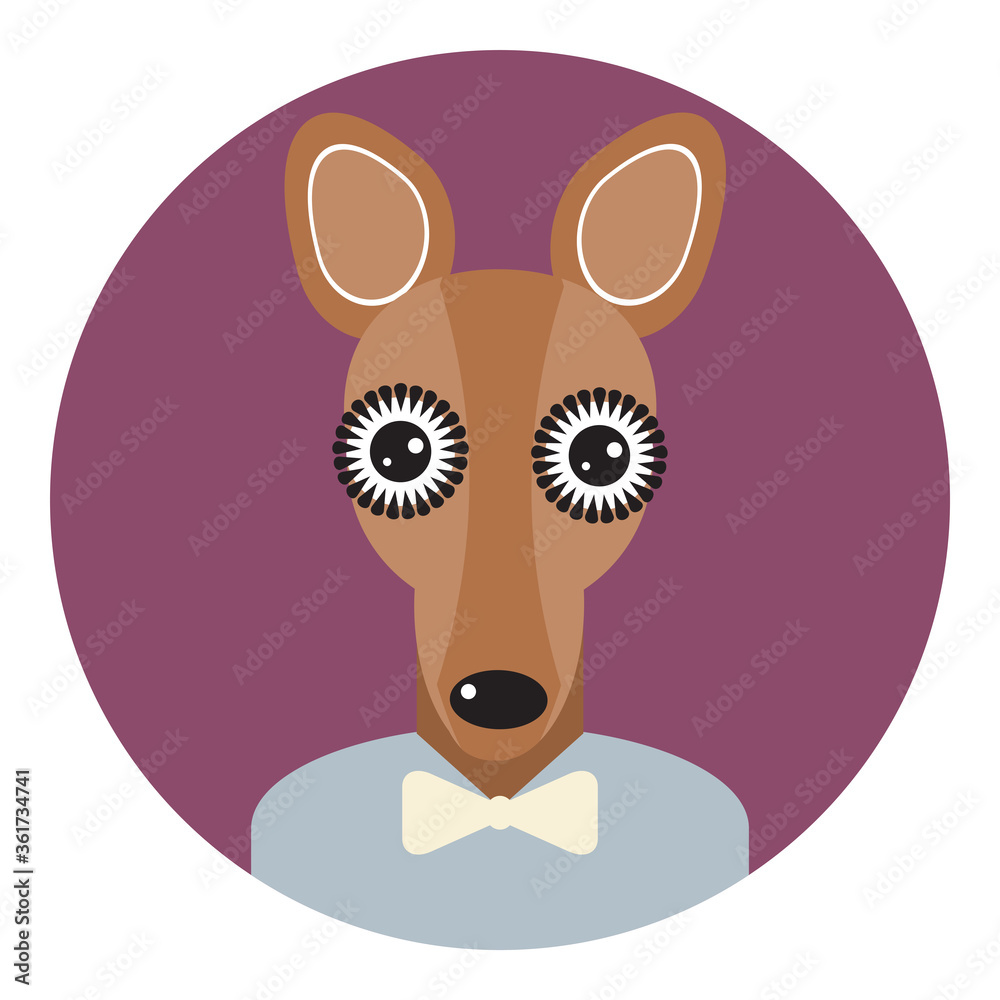 Kawaii funny little brown kangaroo, portrait, face on violet round  background. Card banner design Nursery decor trend of the season,  scandinavian style. Vector illustration Stock Vector | Adobe Stock