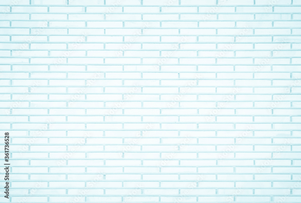 Pastel Blue and White brick wall texture background. Brickwork painted