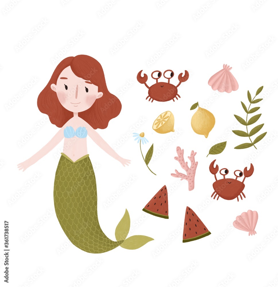 little mermaid and marine objects little mermaid and marine objects