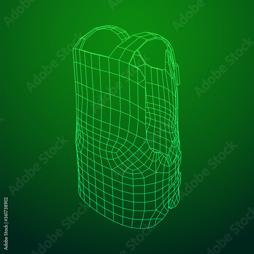 Police flak jacket or bulletproof vest. Bullet proof concept. Wireframe low poly mesh vector illustration.