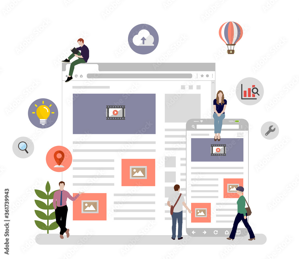 Internet browser , online network , global communication / flat vector illustration Internet browser , online network , global communication / flat vector illustration