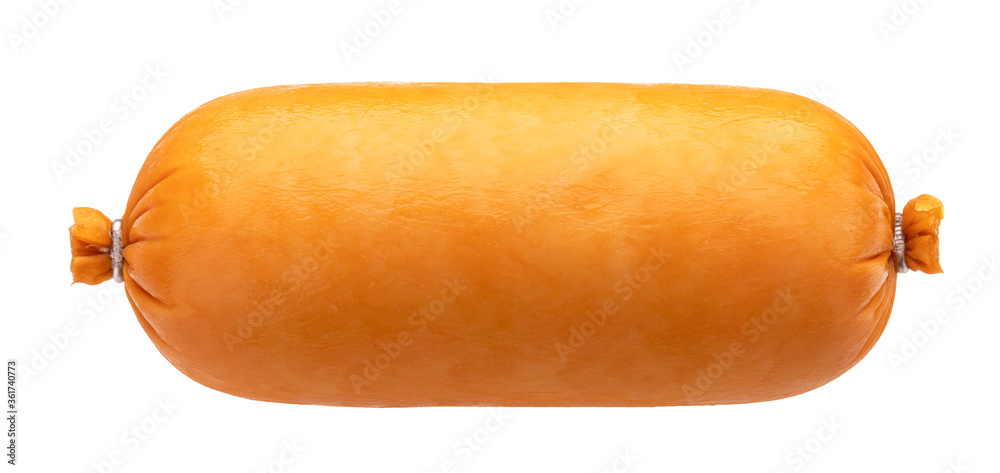 Boiled sausage in shell isolated on white background Boiled sausage in shell isolated on white background