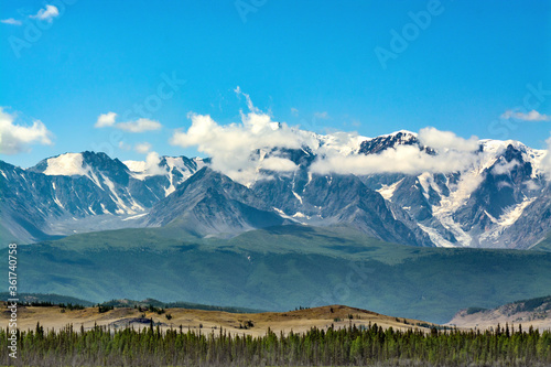 mountain landscape with glacier and blue sky