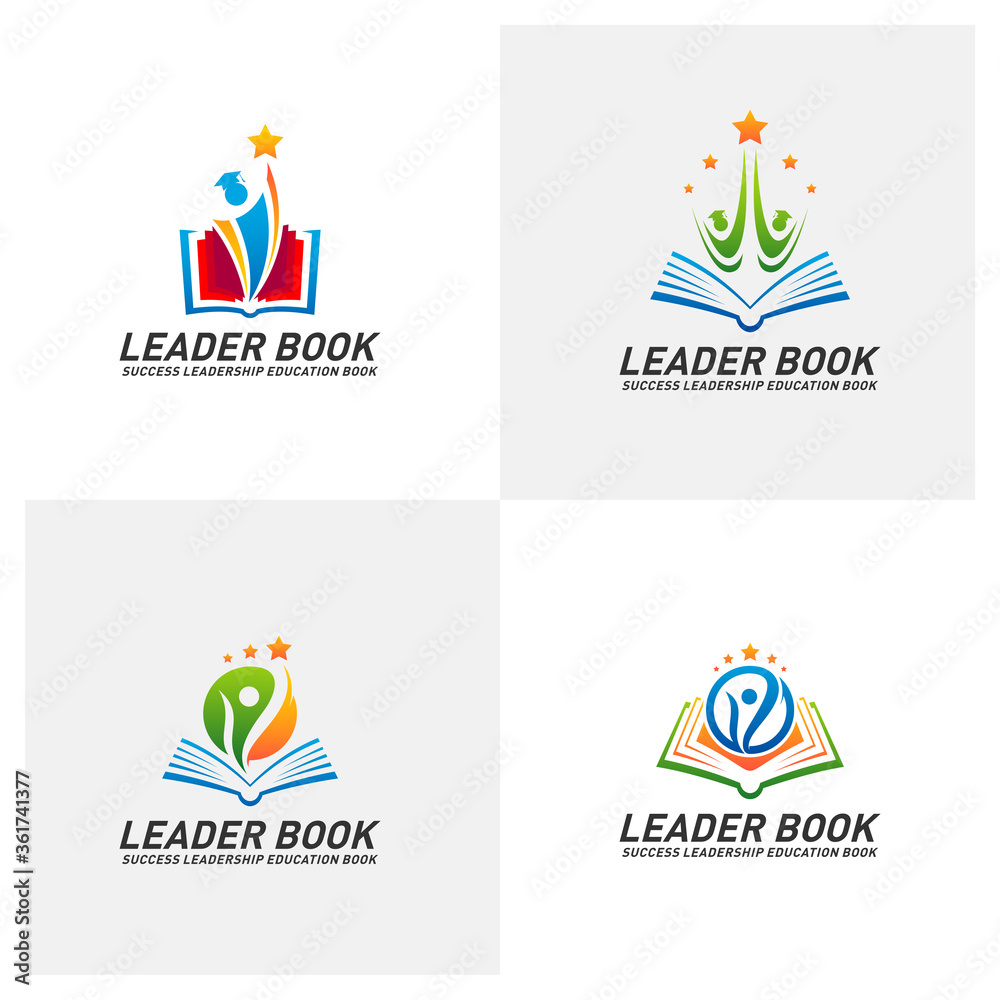 Set of Leadership Education Book Logo Design Concept Vector. Success Book Logo Template. Icon Symbol