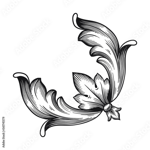 Vintage Ornament Element in baroque style with filigree and floral engrave the best situated for create frame, border, banner. It's hand drawn foliage swirl like victorian or damask design arabesque.