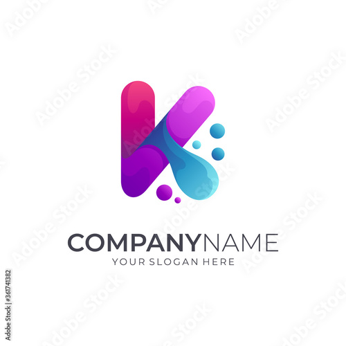 Initial Letter K and Water Drop Logo Concept, Abstract Liquid Logo Vector