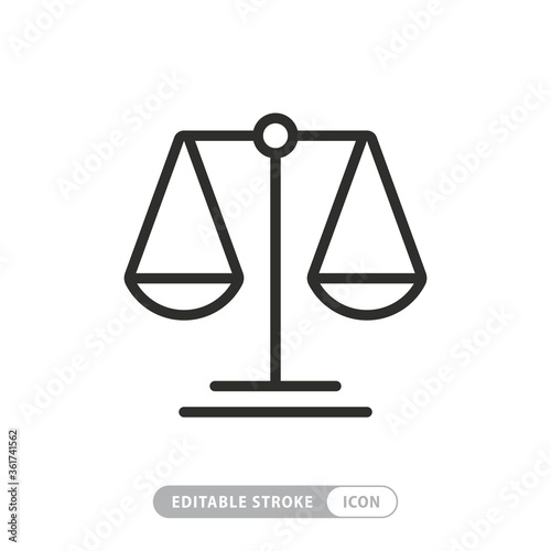 Justice scales line icon. Judgement scale sign. Legal law symbol. Quality design element. Editable stroke. Linear style justice scales icon. Vector
