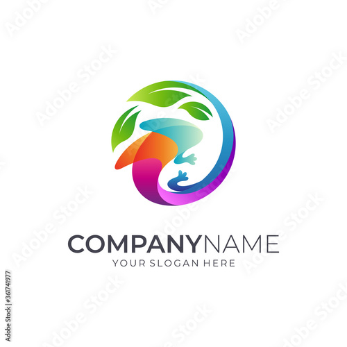 Chameleon and leaf logo, colorful gradient logo style