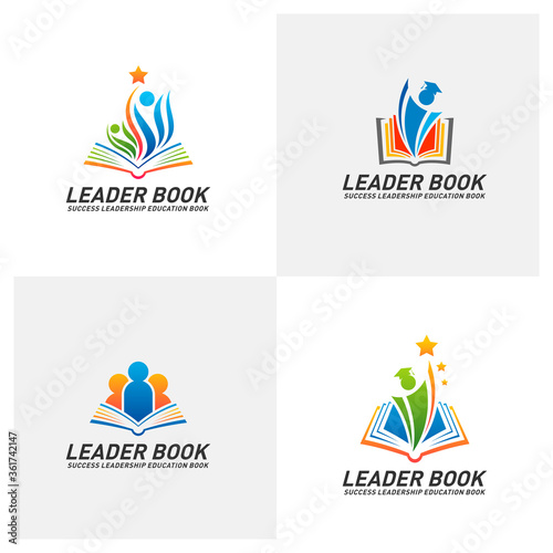 Set of Leadership Education Book Logo Design Concept Vector. Success Book Logo Template. Icon Symbol
