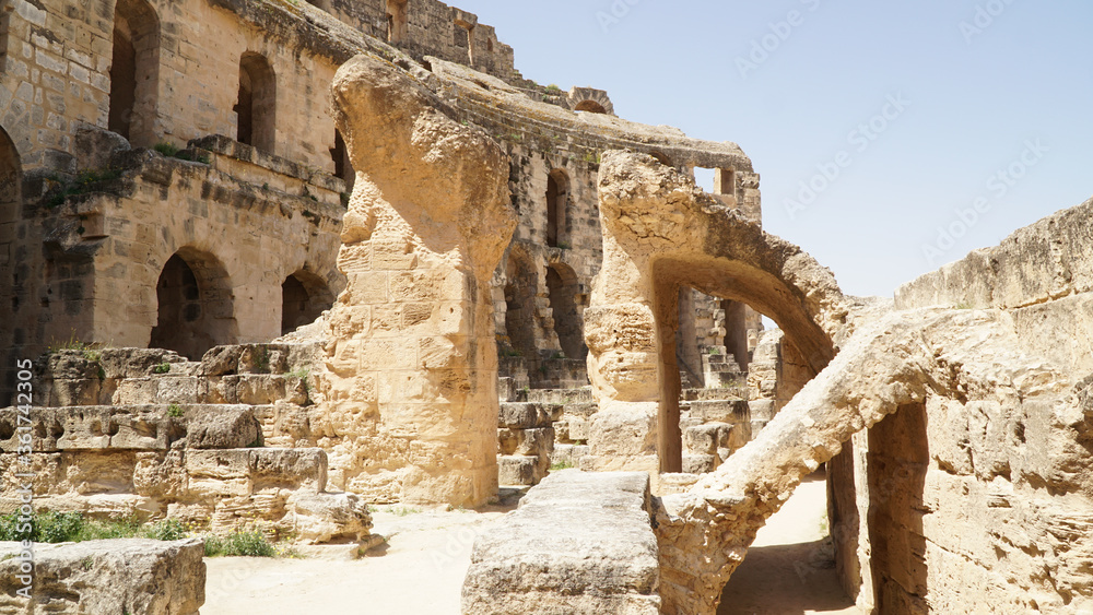 The ancient Amphitheater of El Jem in Tunisia, North Africa.