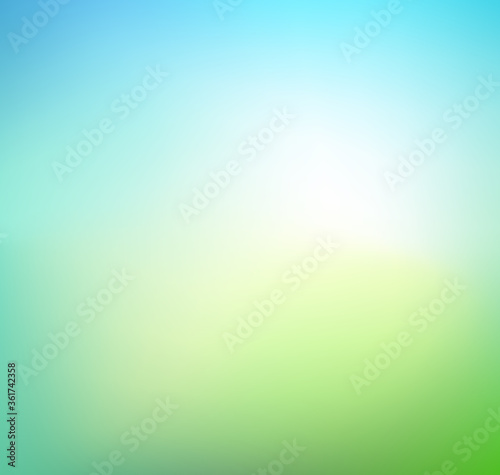 Abstract green blurred gradient background. Nature backdrop with sunlight. Vector illustration. Ecology concept for your graphic design, banner, website or poster