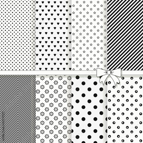collection of 8 vintage seamless abstract patterns in black and beige