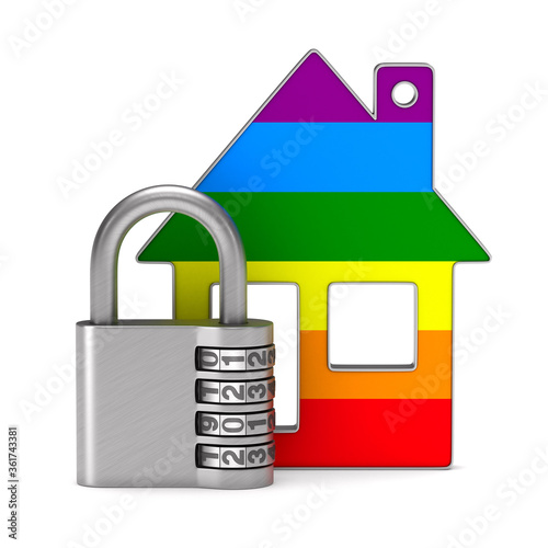 padlock and lgbt house on w...