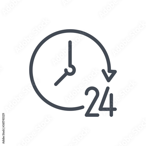 24 Hour Support line icon. Time with 24 vector outline sign.