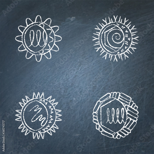 Chalkboard virus icons collection in line style
