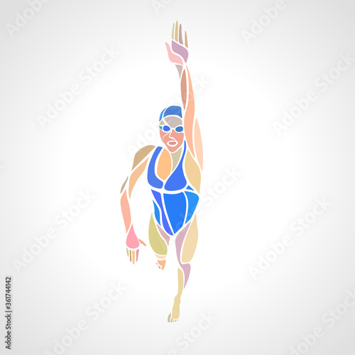 Freestyle Woman Swimmer Silhouette. Sport swimming vector