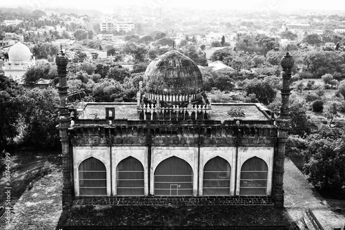 The black and white view of beautiful tourist spot of bijapur gol gumbaz