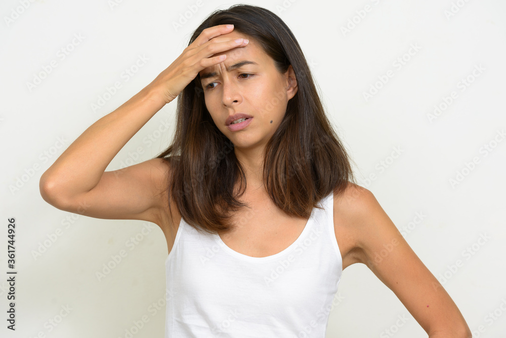 Portrait of stressed multi ethnic woman getting bad news Portrait of stressed multi ethnic woman getting bad news