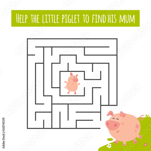 Farm animal educational maze game. Labyrinth page for children's magazine, leisure activity task. Activity for preschool years kids and toddlers. illustration