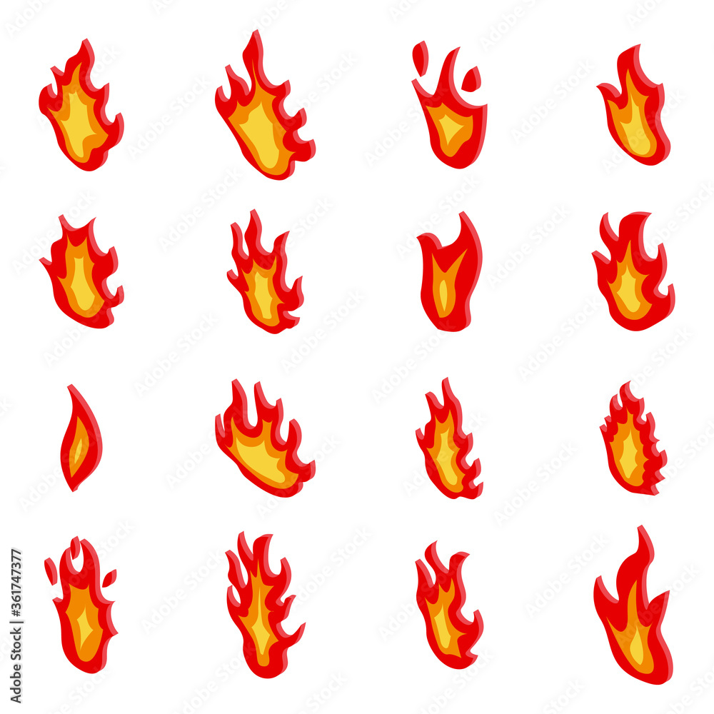 Fire flame icons set. Isometric set of fire flame vector icons for web ...