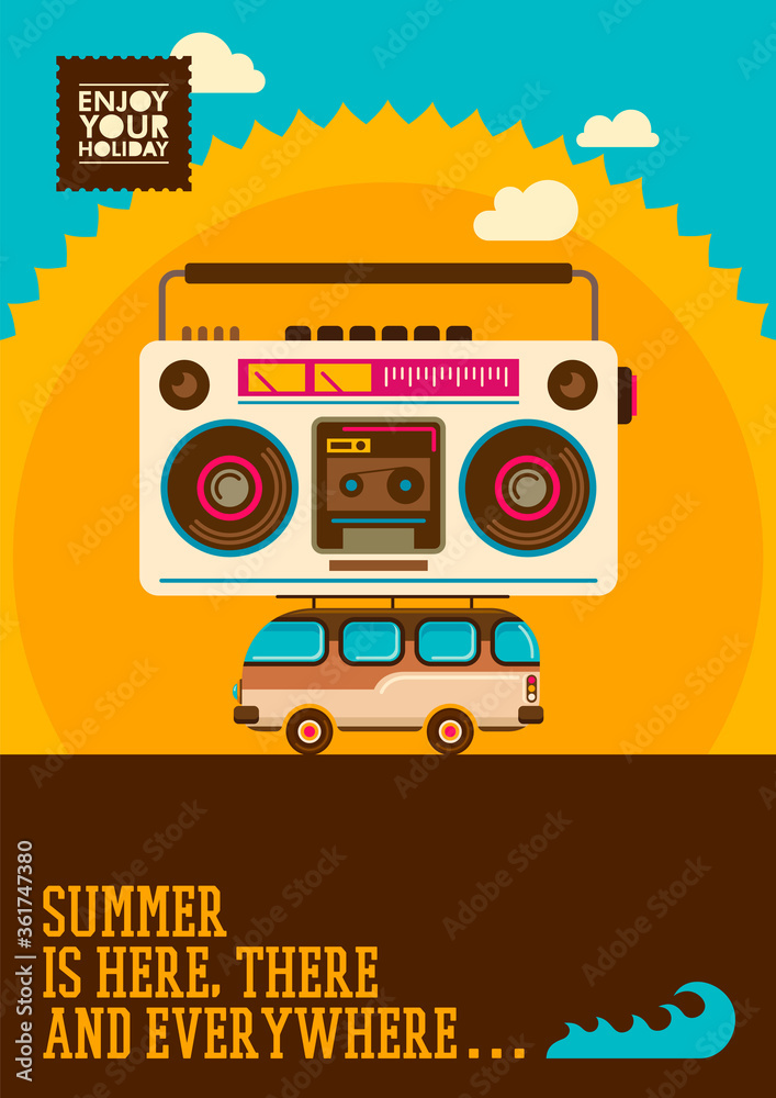 Obraz premium Comic summer poster in color. Vector illustration.