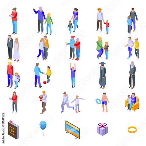 Family moments icons set. Isometric set of family moments vector icons for web design isolated on white background