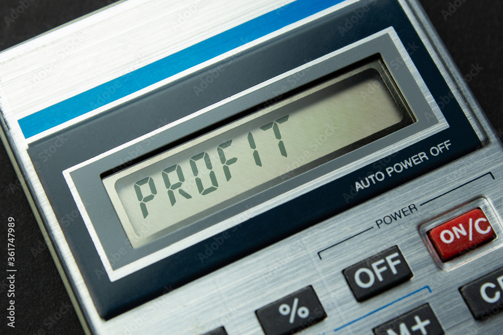 Profit calculation, concept. Text Profit calculation, concept. Text