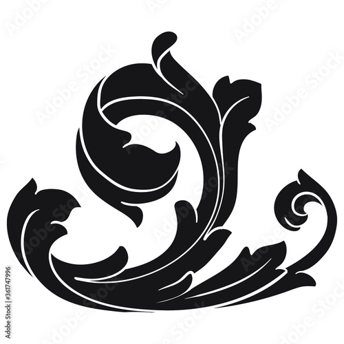 Vintage Ornament Element in baroque style with filigree and floral engrave the best situated for create frame, border, banner. It's hand drawn foliage swirl like victorian or damask design arabesque.