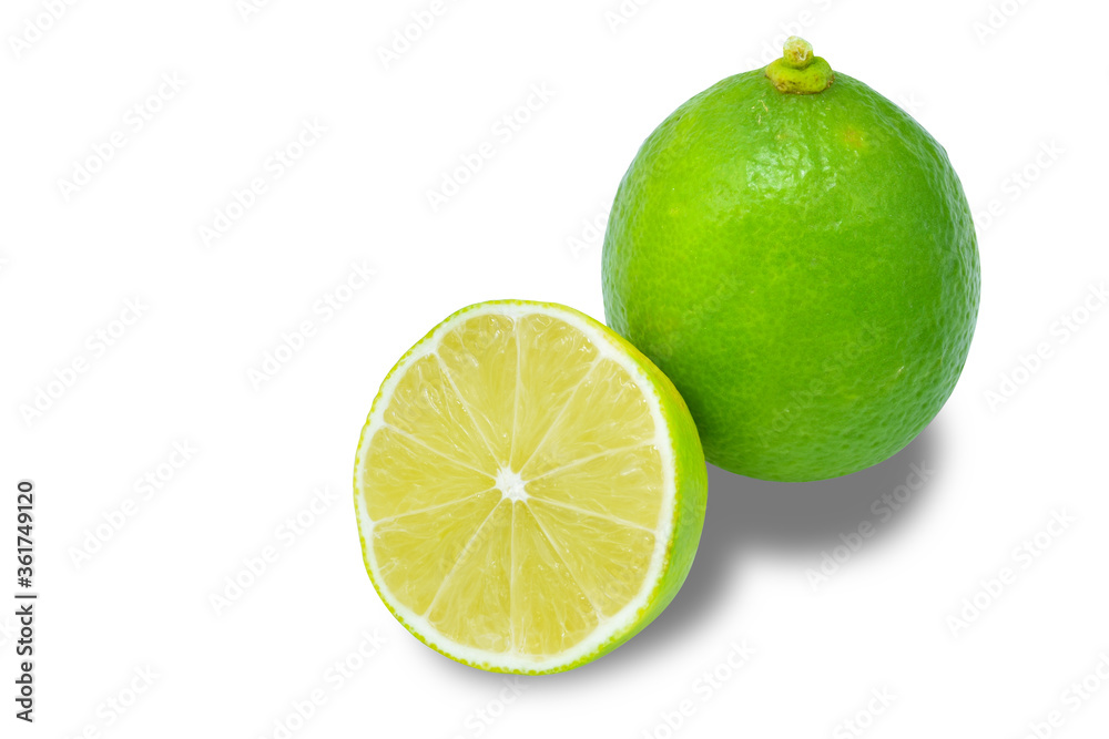 Lime with a half fruit isolated on white background Lime with a half fruit isolated on white background