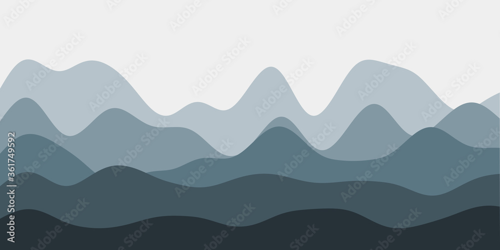 Abstract blue grey hills background. Colorful waves authentic vector illustration.