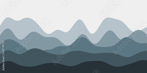 Abstract blue grey hills background. Colorful waves authentic vector illustration.