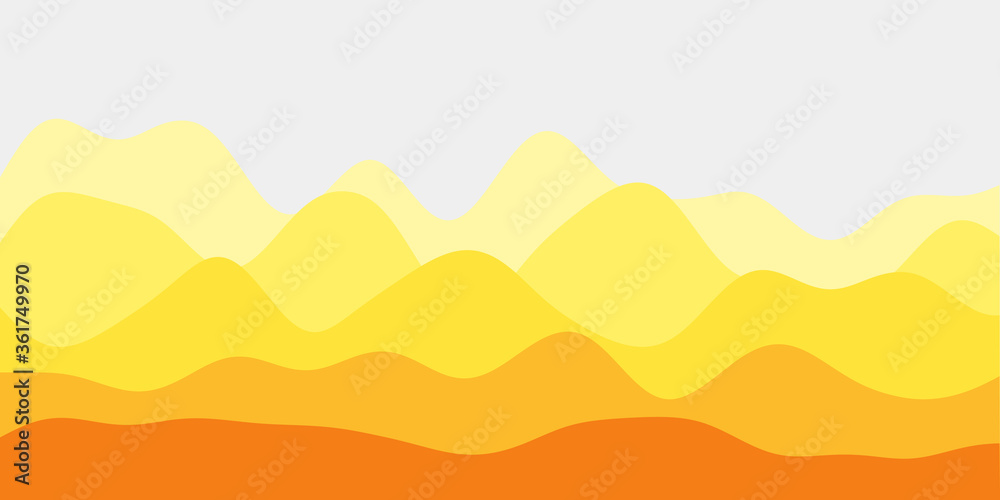 Abstract yellow hills background. Colorful waves vibrant vector illustration.