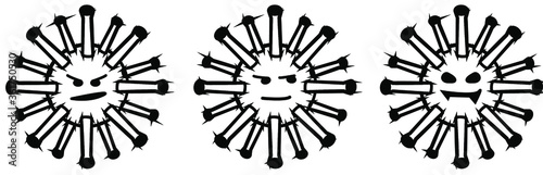 
Crown Virus Black Emoji Vector Set. Covid19 Coronavirus Flat Icon and Emoticon.