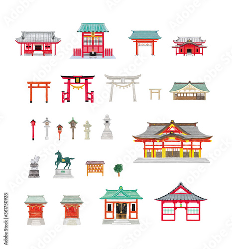 神社や寺のイラストセット03