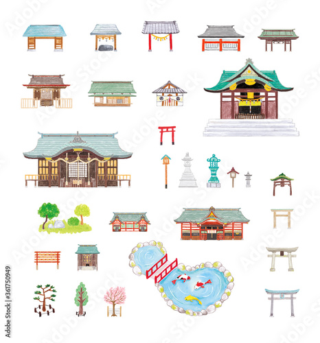 神社や寺のイラストセット02