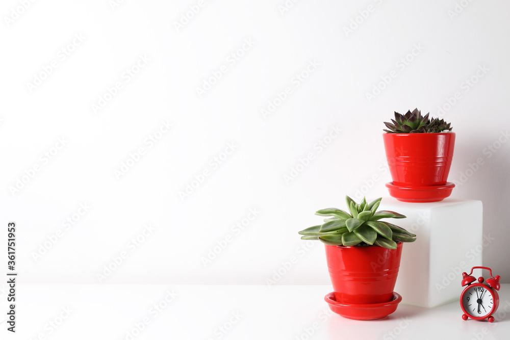 Mock up poster in the interior. White empty canvas with red border isolated on white background with copy space Mock up poster in the interior. White empty canvas with red border isolated on white background with copy space