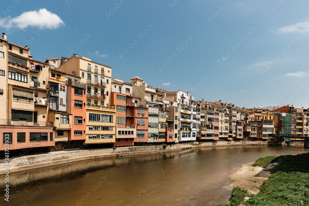 Old architecture and colorful houses by the river in Gerona, Spain
